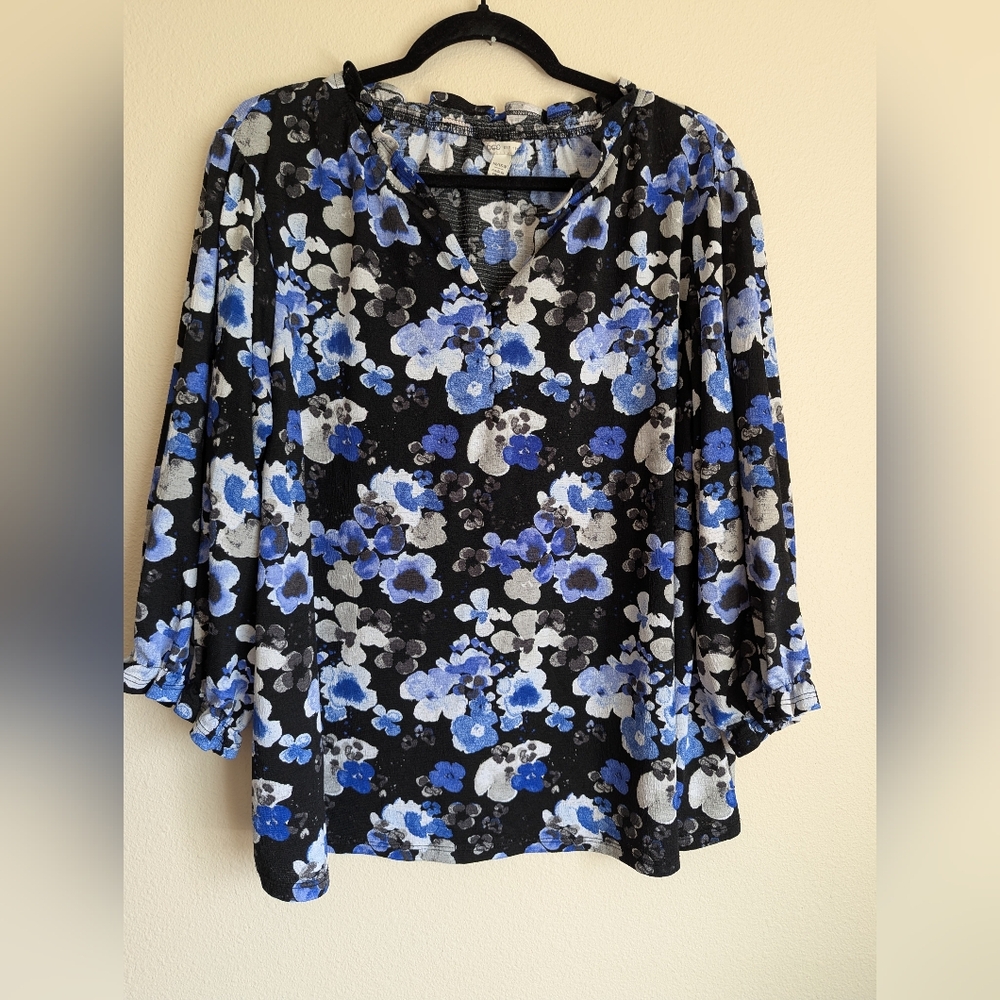 Cato Floral Blouse - Blue and Black Size 14W/16W